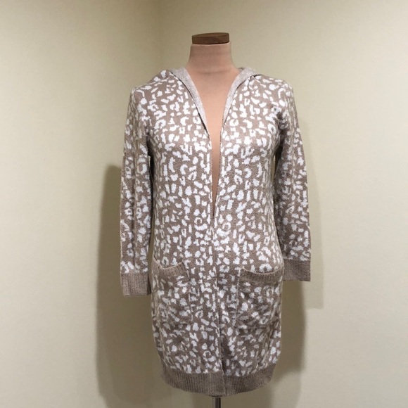 Rachel Zoe Cardigan Sweater Size Small Tan Cream Leopard Plush Hoodie - Picture 2 of 9